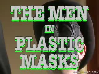 The cilvēki uz plastmasas masks